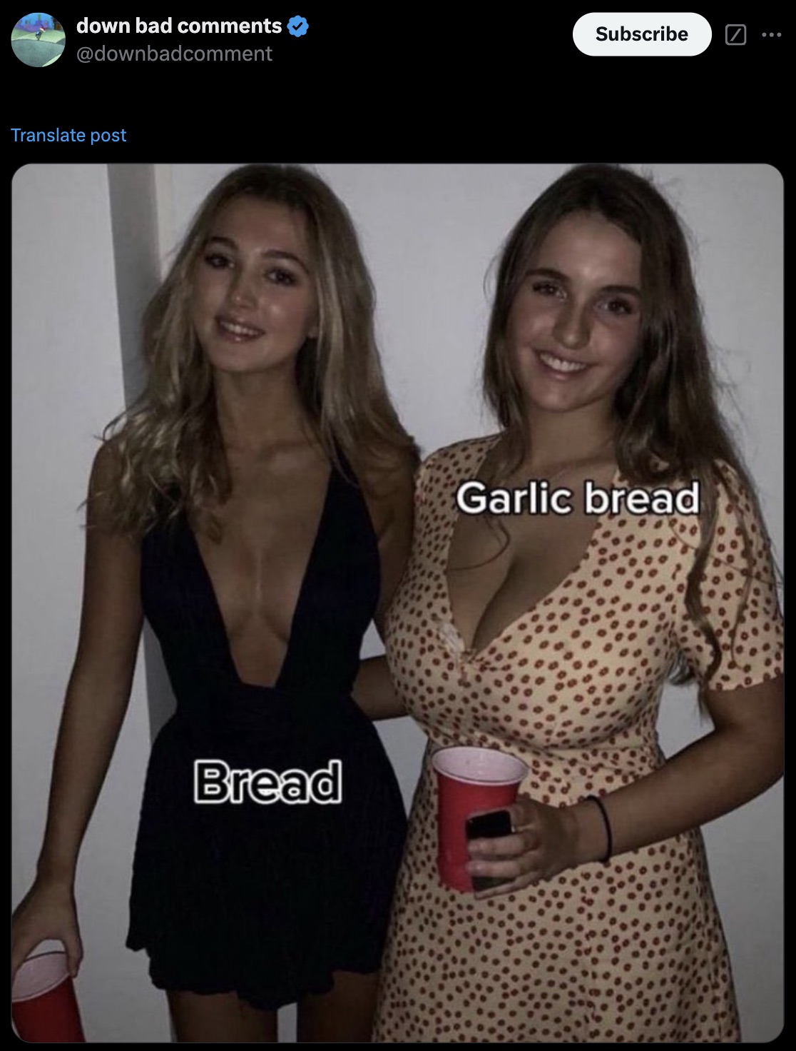 breastenvy party - down bad Translate post Bread Subscribe Garlic bread